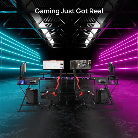 Level up your gaming with the ultimate L-Shaped Desk - designed for ergonomic performance and ...