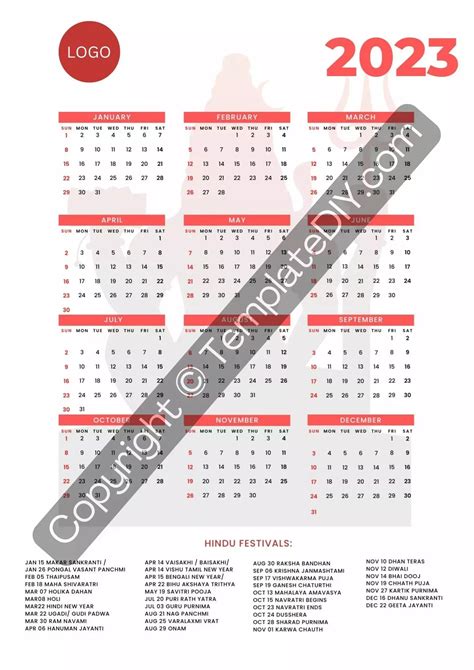 Hindu 2023 Calendar Template Printable in Pdf & Word | Hindu calendar ...