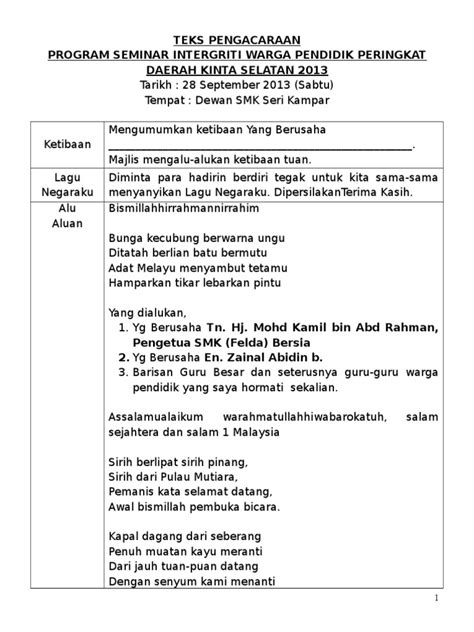 Pdf Teks Pengacara Majlis Intergriti Dokumen Tips