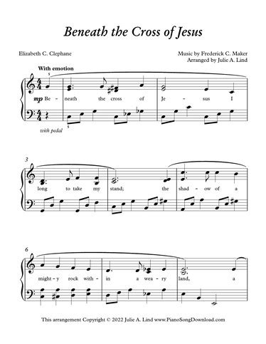 Beneath the Cross of Jesus: free intermediate hymn piano sheet music ...