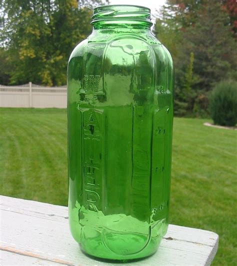 Vtg Green Glass 40 Oz Water Juice Refrigerator Bottle Jar 9 Ch Mark Embossed Ebay