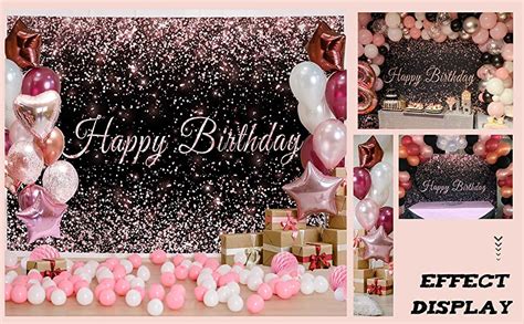 Haboke 10x8ft Durable Fabric Happy Birthday Backdrop Pink And Black Shiny Gold Dot