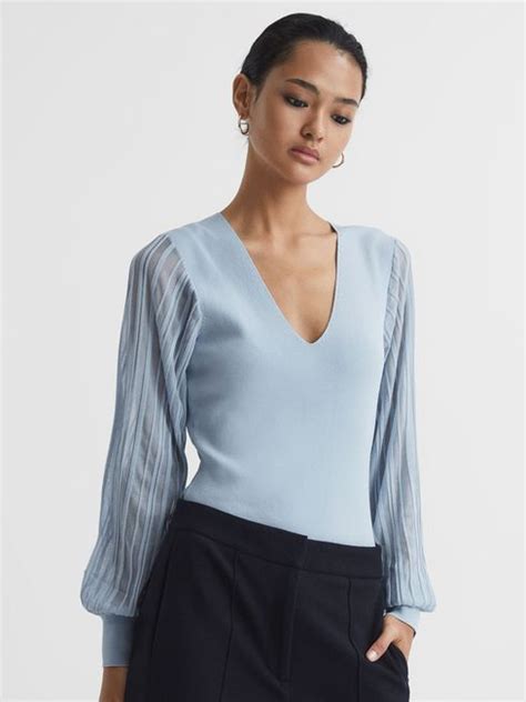 Reiss Brooklyn Sheer Sleeve Top Reiss Usa