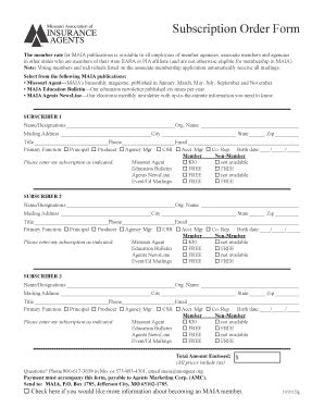 Fillable Online Moagent Subscription Order Form Moagentorg Fax Email