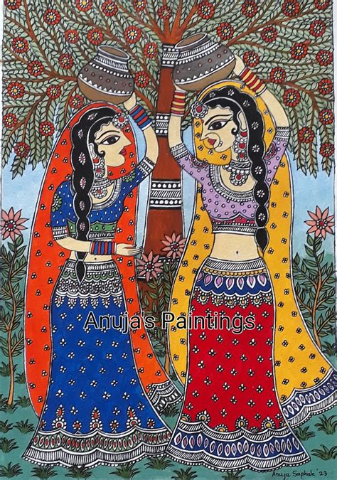 Original Madhubani Painting indian Beauty 100% Handpainted Acrylic ...