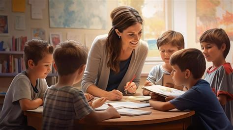 Premium AI Image | Photo of kids learning in classroom with teacher