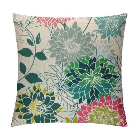 GOSMITH Green Gray Pillow Covers Sage Green Blue Dahlia Flower Print