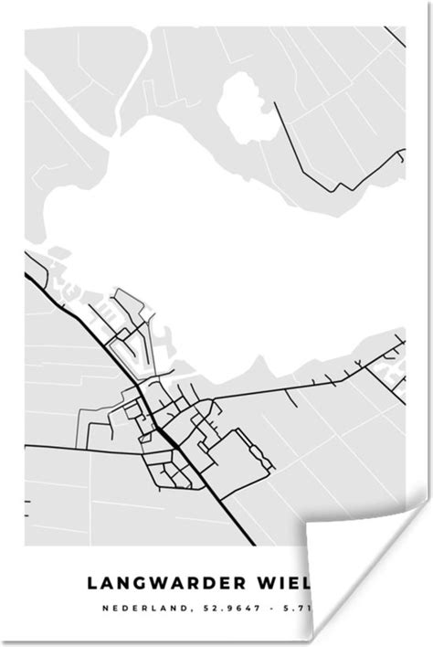 Poster Kaart Friesland Langwarder Wielen Stadskaart Plattegrond