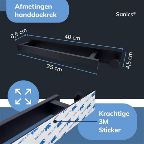 Sanics Handdoekrek Zonder Boren Zwart 40CM Inclusief Haak