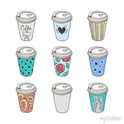 Cute Coffee Cups Collection Paper Coffee Cup Clipart Vector Wall