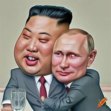 Caricature Of Putin And Kim Jong Un In A Humorous Pose On Craiyon