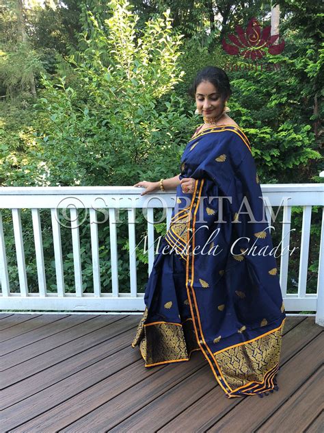 Grand Navy Blue Mekhela Chador Assamese Style Saree Stylish Dress