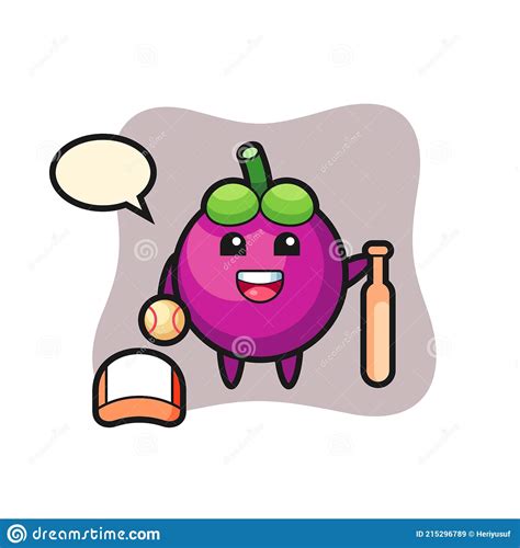 Personagem De Desenho Animado Do Mangosteen Como Jogador De Beisebol