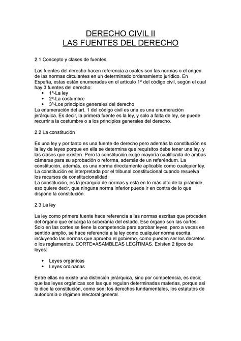 Derecho Civil Tema 2 Apuntes Derecho Civil Ii Las Fuentes Del Derecho