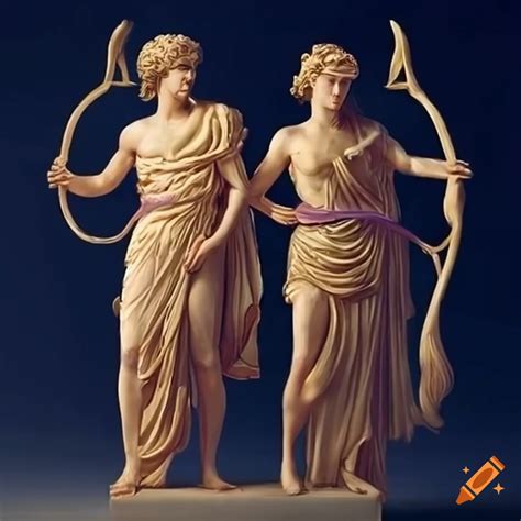 Depiction Of Artemis And Apollo The Twin Archers Of Greek Mythology On