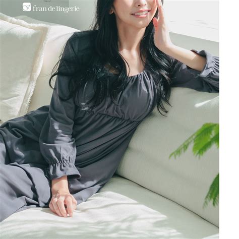 フランデランジェリー fran de lingerie ナイトブラ付きルームラウンジウェアナイトブラ付き長袖チュニック ルナイト チュニック ナイトブラ付きルームウェア グレー