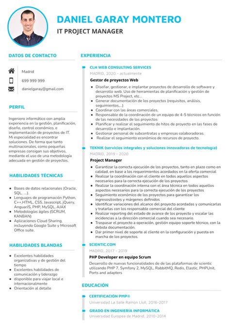 Currículum Para Project Manager Guía Ejemplos Y 4 Plantillas