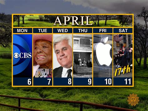 Calendar: Week of April 6 - CBS News