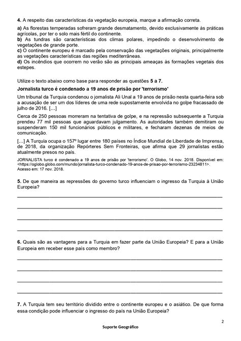 9 Ano – prova sobre o continente europeu