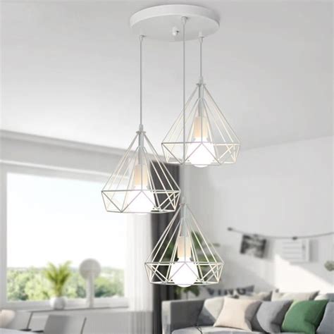 Idegu Suspension Luminaire Industrielle En Diamant Cage Blanc Lustre