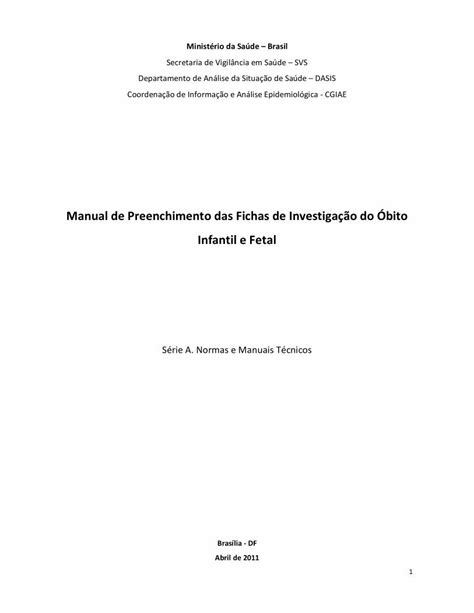 PDF Manual Preenchimento Óbito Infantil Fetal 2011 jan 24svs aids gov