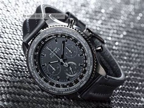 Detomaso Herren Armbanduhr Xxl Firenze Black Chrono Chronograph Quarz Leder