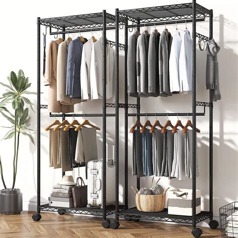 Amazon｜REIBII ハンガーラック メタルラック ワードローブ 幅75×奥行40×高さ198cm スチールラック ハンガーラック 2段 ...