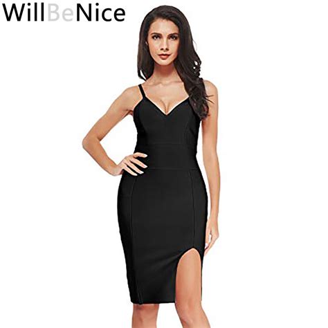 Willbenice Classic Dress Sexy Bodycon Party Dress Women V Neck Side