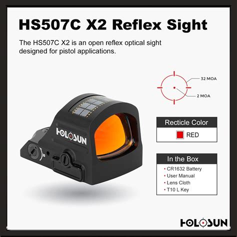 Holosun Hs507c X2 Reflex Sight 1x Dual Power Solar Selectable Reticle