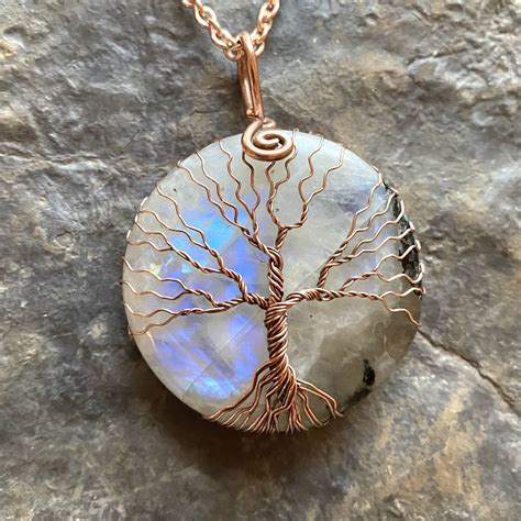 Pendentif Arbre De Vie En Pierre De Lune Naturelle Cuivre Ankora