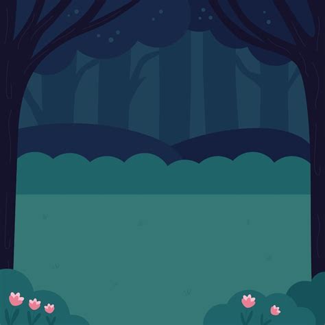 Premium Vector | Cartoon night forest landscape