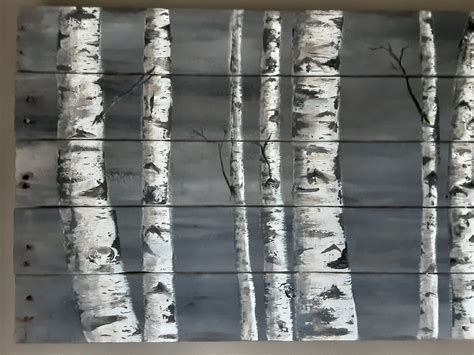 Large white birch trees painting/Aspen trees/painting on pallet wood/lakehouse decor/reclaimed ...