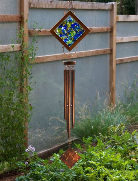 Wind Chime Sea Glass Beach Glass Stained Glass Copper Wind Etsy