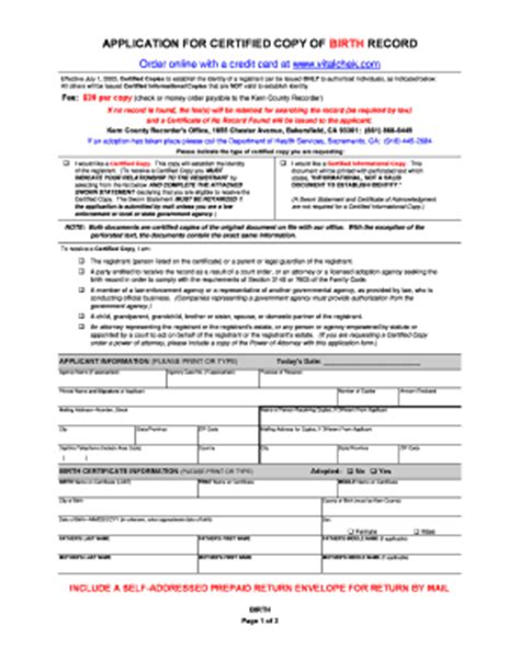 Fillable Online Recorder Co Kern Ca Ca Applications Certified Copy Form