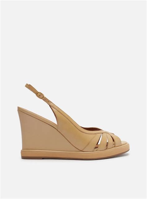 Sand Lia Nude Couro Salto Alto Anabela Slingback Arezzo