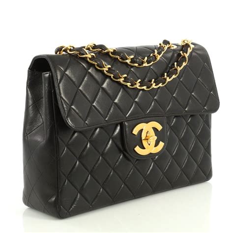 Chanel Vintage Classic Single Flap Bag Quilted Lambskin Jumbo Black