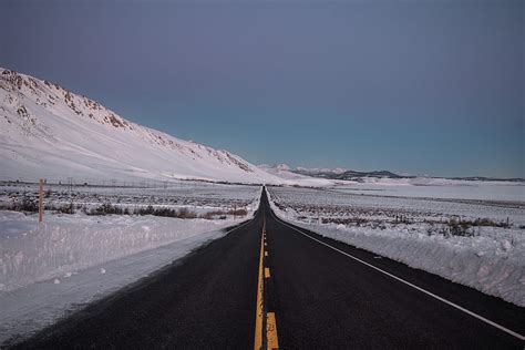 Camino Asfalto Nieve Invierno Horizonte Direcci N Fondo De