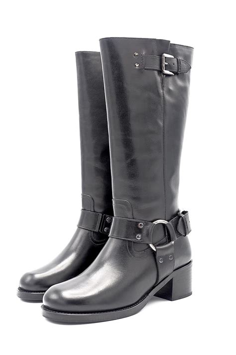 Botte Haute En Cuir Noir Biker Bronx Marine