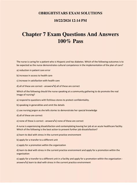 Chapter 7 Exam Questions And Answers 100% Pass - Chapter - Stuvia US
