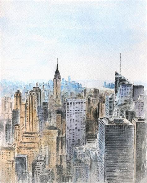 New York Skyline Painting. View From Rockefeller Center | Etsy ...