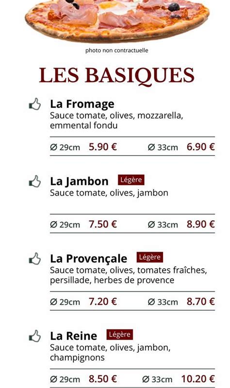 Menu Au Le Kiosque Pizzas Pizzeria Ouistreham