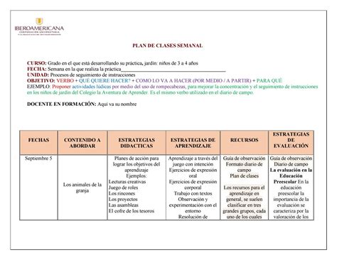 Ejemplo De Plan De Clase Para Bachillerato Nuevo Ejemplo Images And