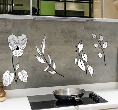 Contour Flower Kitchen Cabinet Flower Sticker Tenstickers