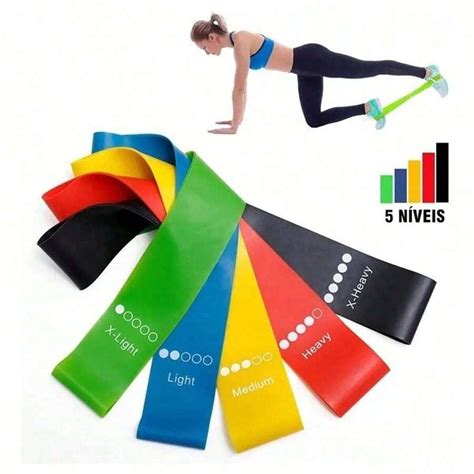 Kit 5 Faixas Elásticas Para Exercícios Multifuncional Yoga Fisioterapia