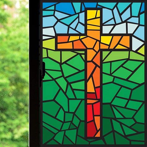 Película cruzada para ventana, estilo vitral, colorida película de