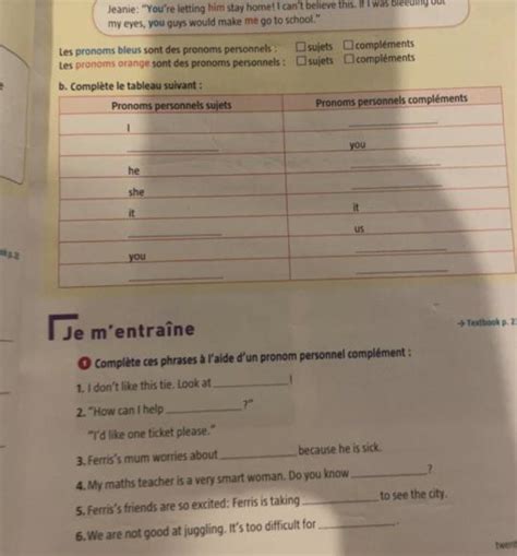 Bonjour Qui Peux Me Donner Toutes Les Reponse De Cette Page Workbook