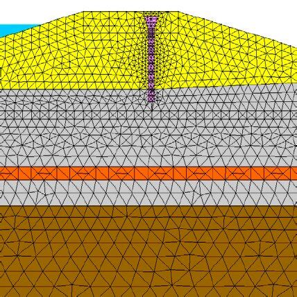 Portion of finite element mesh of levee cross section | Download ...