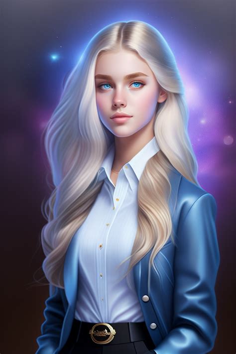 Lexica A Teenager Girl Years Old Long Blonde Hair Blue Eyes Men S White Shirt Black