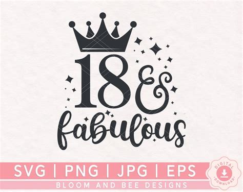 18 And Fabulous 18th Birthday Design Silhouette SVG PNG File Digital