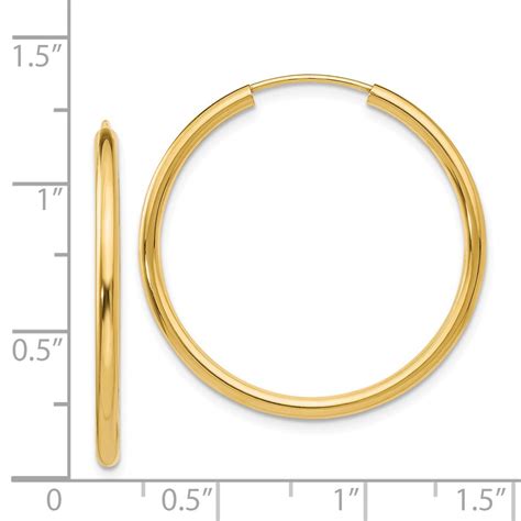 2mm X 30mm 14k Yellow Gold Polished Round Endless Hoop Earrings The